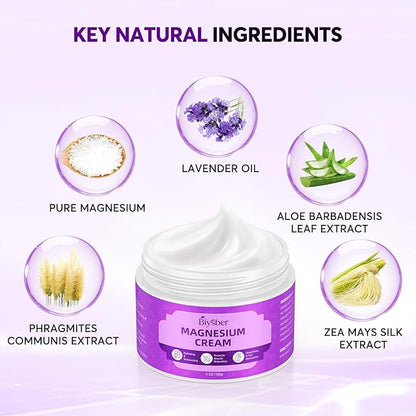 Topical Magnesium Lotion Cream for Sleep: Natural Magnesium Body Butter for Sweet Sleep/Leg Cramps/Feet/Arms/Muscle Pain Relaxation - Calm Moisturizing Day & Nighttime Cream for Women and Men 4 oz