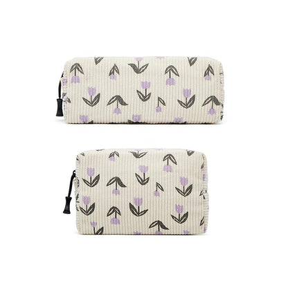 Makeup bag set small Cosmetic bag for women purse Corduroy Organizer with interior Pockets,cute Pencil zipper Pouch travel Toiletry Bag with handle(Tulip Purple)