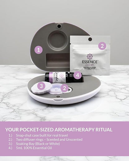 Essence Pearl Travel Case - Wearable Aromatherapy Kit with Nasal Diffuser Rings, Soaking Bay, and 5mL Essential Oil – Portable Wellness Gift Set for On?The?Go Self Care