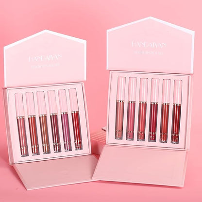 BestLand 6Pcs Matte Liquid Lipstick Makeup Set, Matte liquid Long-Lasting Wear Non-Stick Cup Not Fade Waterproof Lip Gloss (Literary Allure Gift Set B)