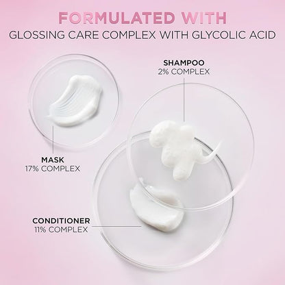 L'Oreal Paris Glossing Sulfate Free Shampoo and Conditioner Set with Glycolic Acid, Hair Care for Lasting Shine and Smoothness for Dull, Dry Hair, EverPure, 1 Kit