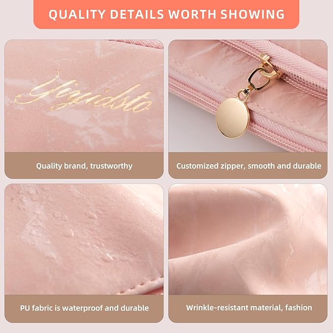 Cosmetic Bag Travel Makeup Bag Large Capacity Small Travel Zipper Pouch Makeup Organizer Bag for Women (Pink-2 Pack)