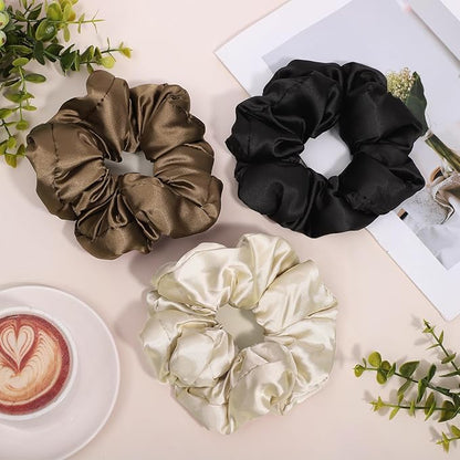 3Pcs Large Satin Hair Scrunchies, Pillow Satin Scrunchies for Thick Curls Hair Silk Sleepy Hair Tie Stocking Stuffers for Teen Girls
