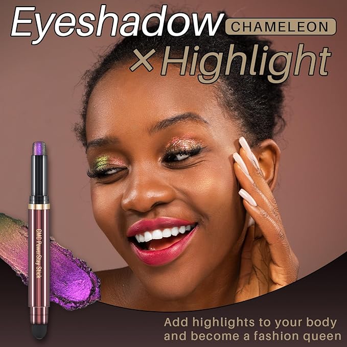 CHARMACY New Duochrome Long Stay Eyeshadow Stick, Creamy Eye Shadow Stick, Multicolor-Shifting Glitter Eyeshadow, Waterproof & Smudge-Proof, High Pigmented, Built-in Smudger #04