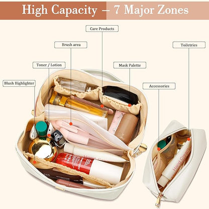 Birthday Gifts for Women Teen Girl, Personalized Initial Makeup Organizer Bag Set, Open Flat Travel Cosmetic Bag With Clear Divider and Handle(Beige,M)