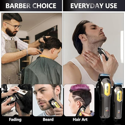 Hair Clippers for Men, Cordless & Corded Professional Clippers Set, 7500RPM Rechargeable Hair Cutting Kit with Precision Blades & Guide Combs, Ideal for Barbers & Home Use (Silver)