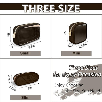 Clear Mini Makeup Bag for Purse, Small Nylon&PVC Cosmetic Travel Bag TSA Approved Toiletry Bag with Zipper, Preppy Transparent Makeup Travel Bag Coin Purse for Women Men Girls(Mini-Chocolate)