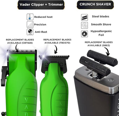 Supreme Trimmer 3-in-1 Barber Kit | Vader Clipper, Vader Trimmer & Crunch Foil Shaver | Men's Professional Beard Trimmer, Brushless Motor Clippers & Waterproof IPX6 Shaver | Acid
