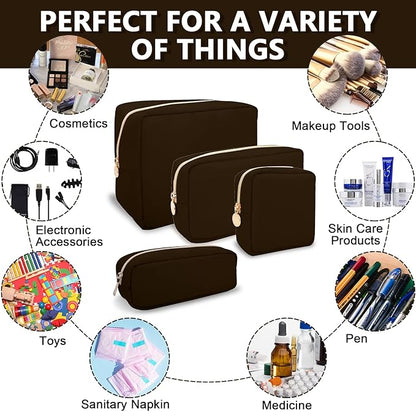 Small Pencil Case Makeup Bag for Purse, Cute Pencil Pouch Preppy Nylon Makeup Brush Bag with Zipper , Girls Portable Stationery Storage Case Small Pen Bag for Office School College(Slim-Chocolate)