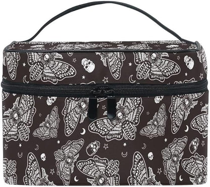 Makeup Bags, Gothic Moth Skull Moon Esoteric Makeup Organizer Bags Toiletry Bag Box Travel Cosmetic Bag Make Up Train Case for Women Teen Girl Ladies
