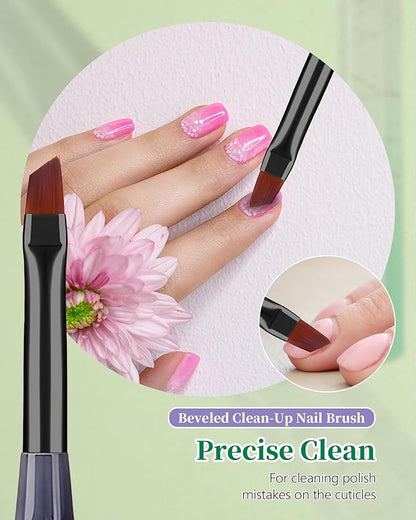 3PCS Nail Polish Clean Up Brush, Round&Falt&Angled Acetone Resistant Nail Brush for OPI Nail Polish Remover, Fingernail Cleaning Brushes at Home Nail Art and Designs(Gilded Green)