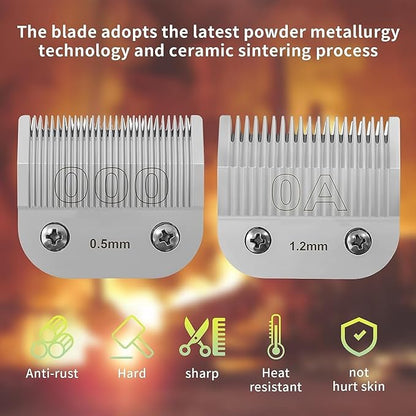 Professional Detachable Replacement Ceramic Blades set,compatible with oster Classic 76/Star-Teq/Power-Teq andi A*dis AGC,BDC,BGC,MBG Series Clippers (size 000+0A)