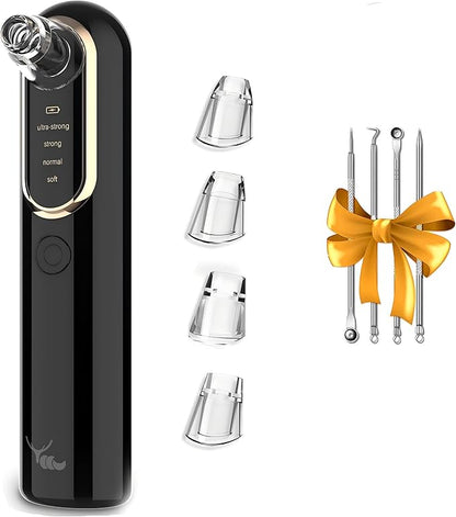 Yccu Blackhead Remover Vacuum Pore Extractor Black Head Remover for Face and Nose Blackhead Extractor Tool Pore Cleane Vacuum with USB Charge 4 Modes 5 Suction Heads for Women and Men (Black)