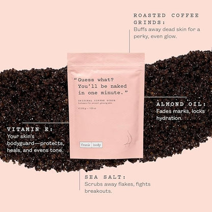 Frank Body Original Coffee Scrub, 7.05oz | Natural & Cruelty Free Exfoliating Body Scrub | Hydrating Vegan Scrub Skin Care For Stretch Marks, Acne, Cellulite | 1ct