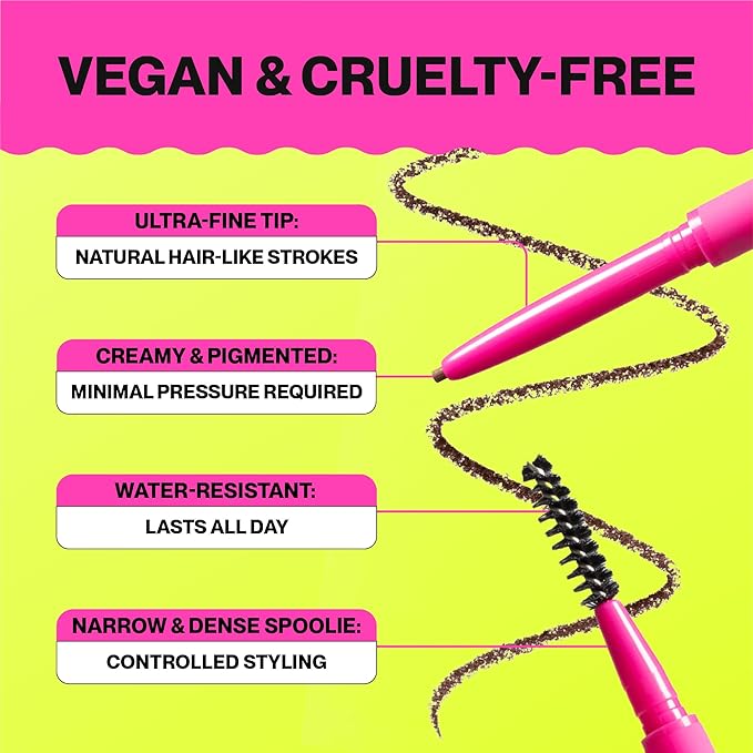 Brow Pencil - Fine Tip, Smooth & Creamy, Long Wearing, Water Resistant - Buildable Looks From Natural to Bold Eyebrows - Vegan & Cruelty Free Women's Beauty, Eyebrow Filler Makeup (Brown)