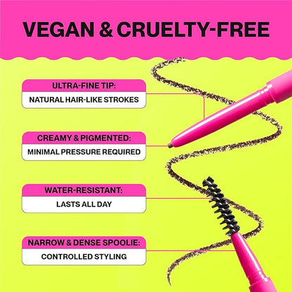 Brow Pencil - Fine Tip, Smooth & Creamy, Long Wearing, Water Resistant - Buildable Looks: Natural to Bold Eyebrows - Vegan & Cruelty Free Women's Beauty, Eyebrow Filler Makeup (Dark Brown)