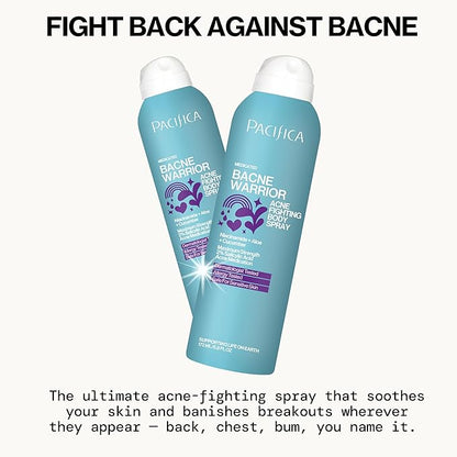Pacifica Bacne Warrior - Bacne Salicylic Acid Spray, Back Acne Treatment Spray with 2% Salicylic Acid, Niacinamide, and Aloe, Body Acne Warrior for Body, Chest, and Back, Dermatologist Tested- 6 Fl Oz