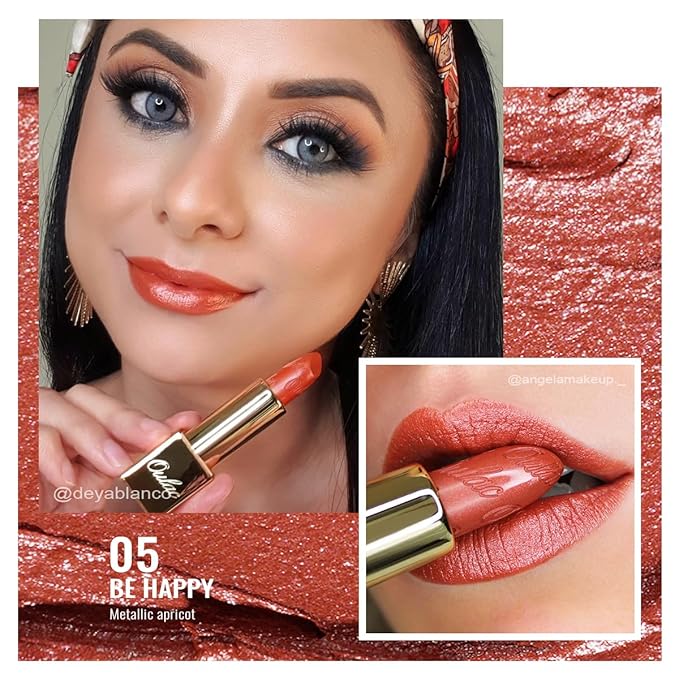 Oulac Metallic Orange & Coral Pink Lipstick Set - 2PCS Vegan Lightweight Hydrating Formula with High Impact Lip Color for Full Coverage Lip Makeup, Christmas Gifts for Women, 05+25