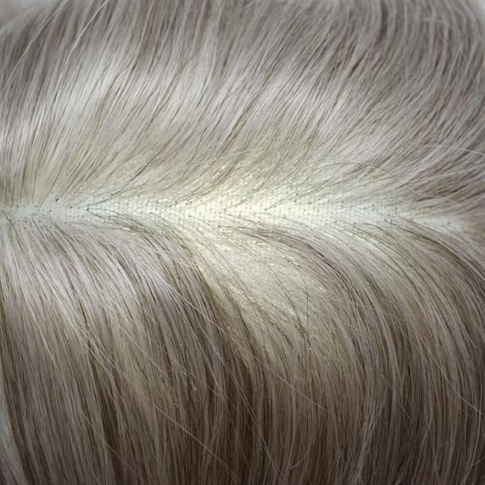 FACE MIRACLE Mens Toupee Lace Front Hairpieces Soft Human Hair Replacement System Natural Hairline Toupee for Men French Lace Poly V-Looped Mens hair Units 7"X9" #1B80 Off Black with 80% Gray