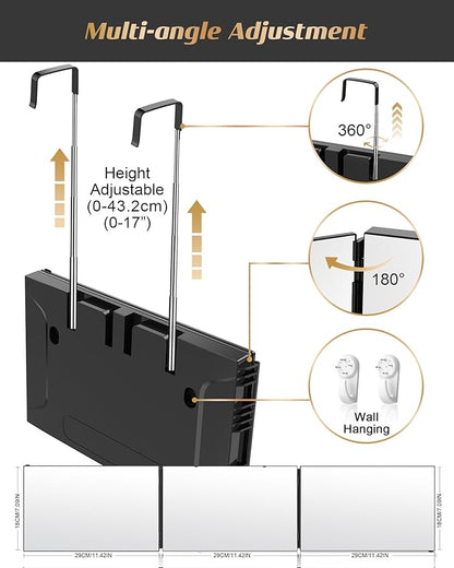 JUSRON 360 Viewing Angle Self Hair Cutting Mirror, Clear Anti-Fog HD Glass (Black Without LED with Accessories)