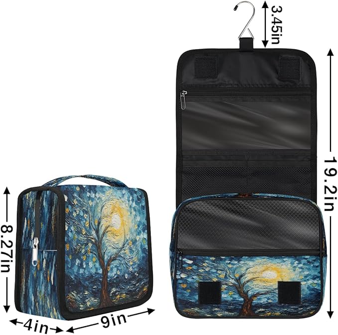 Travel Toiletry Bag for Women & Men Abstract Tree Starry Sky Hanging Cosmetic Organizer Portable Waterproof Makeup Case Make Up Bag with Compartments Travel Essentials for Bathroom Shower