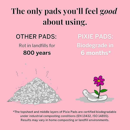 Pixie Organic Cotton Large Pads for Women - Extra Heavy Absorbency with Wings - Leak-Proof, Hypoallergenic & Unscented for Feminine Care - Compostable, Biodegradable - 48 Count