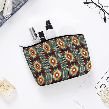 Women Ethnic Navajo Native American Southwestern Art Make Up Bag Holder Multifunction Cosmetic Train Case Casual Zipper Tote Bag Large Capacity for Cosmetics Digital Accessories Travel