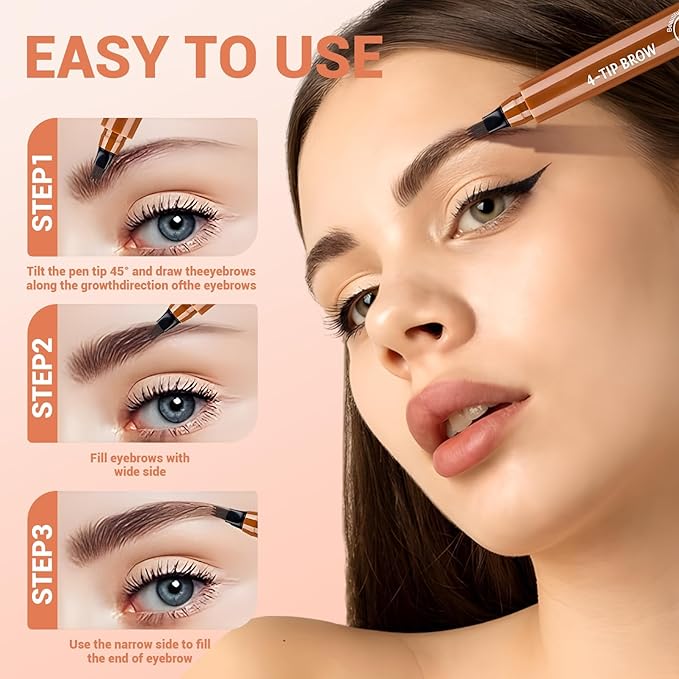 Microblading Eyebrow Pencils for Women,2026 Upgraded 3D Waterproof Eyebrow Pen,Long Lasting 4-Tip Brow Pencil, Eye Brow Pen for Natural Brows (Red Brown)
