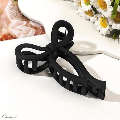 Bow Hair Clips, 5-IN Large Hair Claw for Thick and Thin Hair, Elegant Matte Hair Styling Accessories, Set of 2, Black & White