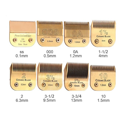 Professional Detachable Replacement Ceramic Blades Set,Cut Length,Compatible with Andis AGC,BDC,BGC,MBG Series/Oster Classic 76/Star-Teq/Power-Teq/A5 Clipper (1.2MM-9.5MM 4PACK) Golden