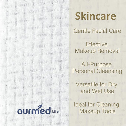 Ourmed Life Face Towels, Disposable Biodegradable Facial Towels for Sensitive Skin, Lint- free Face Wipes for Washing Face, Skincare and Makeup Remover, Dry Wipes, 10"×12" Extra Large, 25 Count