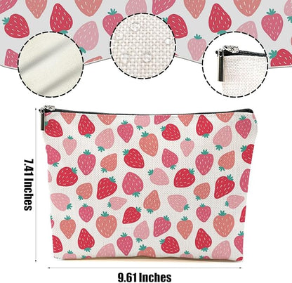 Cute Pink Strawberry Makeup Bag Retro Fruit Cosmetic Bag Friend Friendship Gifts for Women Girls Sister Bestie Coworker Travel Organizer Zipper Pouch Christmas Thanksgiving Birthday Gifts