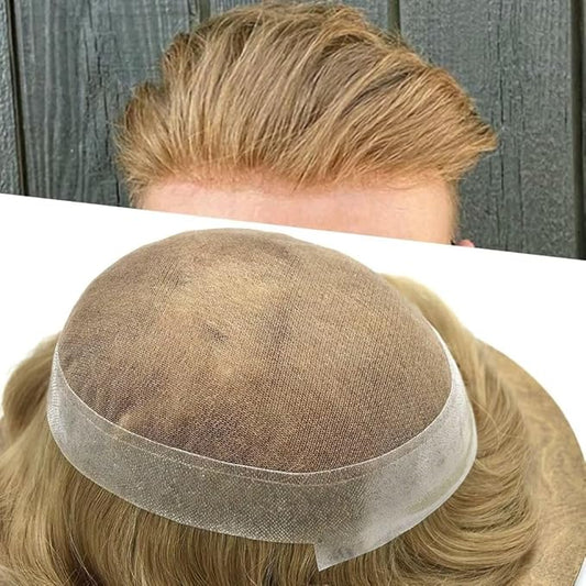 FACE MIRACLE Mens Toupee Lace Front Hairpieces Soft Human Hair Replacement System Natural Hairline Toupee for Men French Lace Poly V-Looped Mens hair Units 7"X9" #22R