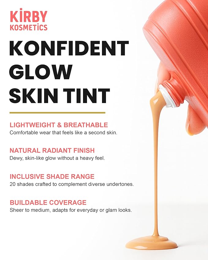 Konfident Glow Skin Tint – Chocolate Charm Hydrating Oil-Free Glass-Skin Foundation, Buildable Light-to-Medium Coverage, 30 ml – Inclusive Clean Makeup for Radiant Confidence