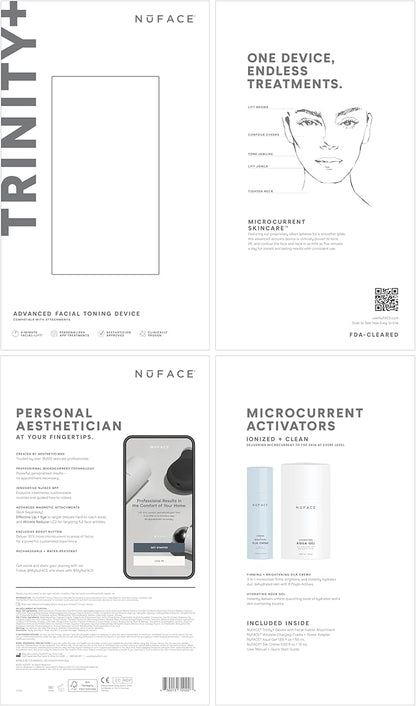 NuFACE TRINITY+ Microcurrent Facial Device Kit - FDA Cleared Face Sculpting & Neck Tightening Device to Contour Cheeks & Brows + Microcurrent Gel Activator & Silk Creme