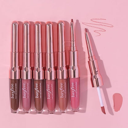 bayfree 2-IN-1 Lip Liner and Lip Stain, High Pigmented Long Lasting Velvet Lip Tint, Well-Defined Lipliner, Weightless Waterproof Not Animal Tested, Matte Finish Makeup