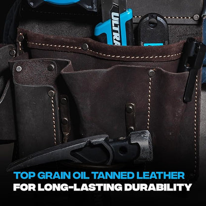 Ox Pro Drywall Tool Belt - 22-Pocket Leather Tool Belt Pouches - Belt (XL) Made of Oil-Tanned Leather with Double-Stitching and Steel Rivets - OX-P263806