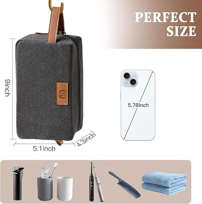 Janhavi Waterproof Personalized Toiletry Bag for Men,Engraved Initials & Wheat Ear, Make Up Bag for Traveling, Men's Accessories Organizer, Groomsmen Gifts for Him, Travel Essentials(Dark Grey K)