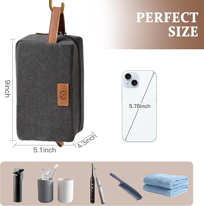 Janhavi Personalized Waterproof Toiletry Bag with Hook, Birthday Gifts for Men, Beach Vacation Essentials,Canvas Bag Laser Engraved Initials & Wheat Ear,Gifts For Him (Dark Grey D)