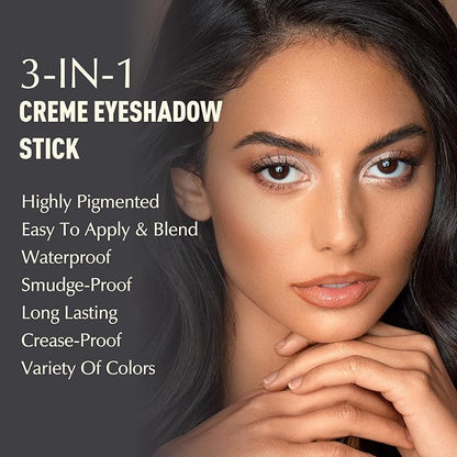 Pearl White Eyeshadow Stick, Shimmer Cream Eyeshadow Long-Lasting Eye Brightener Stick High Pigmented Glitter Highlighter Makeup Pencil Crayon with Blending Brush & Built-in Sharpener