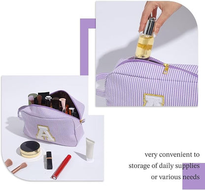 YOOLIFE Makeup Bag: Initial Monogram Cosmetic Travel Makeup Pouch, Purple for Women