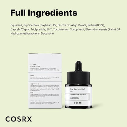 COSRX Retinol 0.5 Oil, Anti-aging Serum with 0.5% Retinoid Treatment for Face, Reduce Wrinkles, Fine Lines, & Signs of Aging, Gentle Skincare for Day & Night, Not Tested on Animals, Korean Skincare