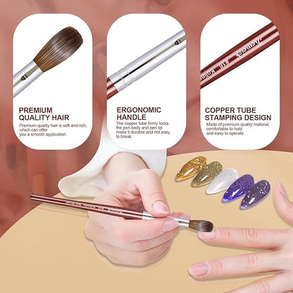 Acrylic Nail Brush Size 8,KEMEISI 100% Pure Kolinsky Nail Art Brushes Wood Handle Oval Shaped Acrylic Powder Nail Design Tools for Professional Manicure DIY Home Salon (Red)