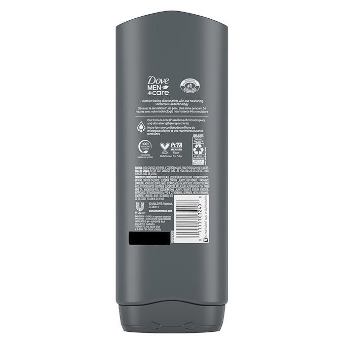 DOVE MEN + CARE Post-Workout Body Wash 3N1 Revive 4 Count For Men With Tea Tree Oil, 18 oz
