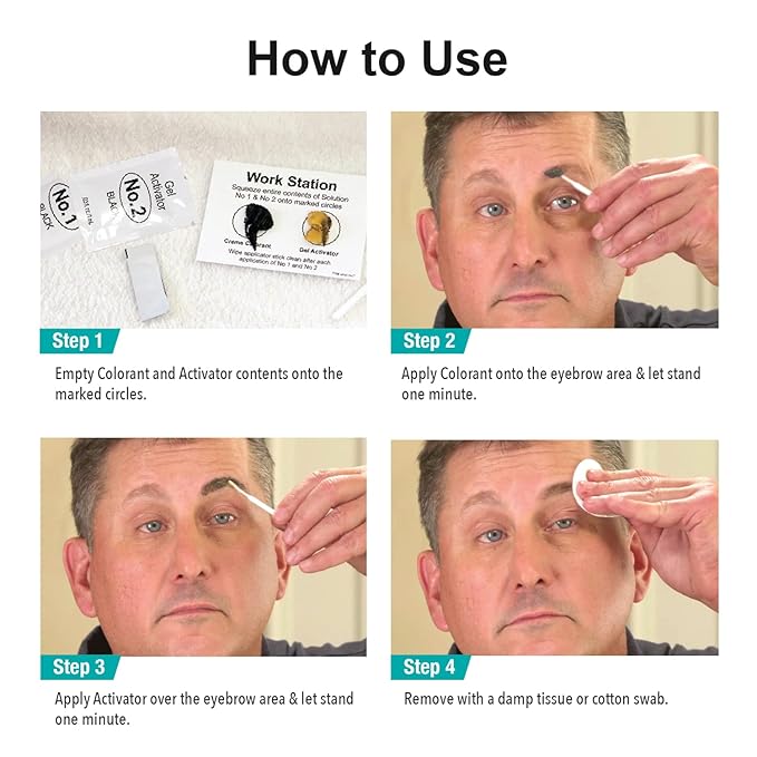 Sport Eyebrow Colorant, Men's Long Lasting Treatment to Cover Gray Brow Hairs, Natural Black
