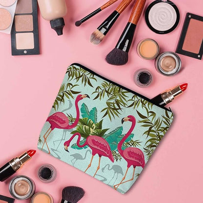 Women Makeup Organizer Bag Flamingo Exotic Flamingo Tropical Palms Flax Cosmetic Bag Makeup Bags Toiletry Bag Accessories Organizer Travel Bags For Home Bathroom Office Hotel Gym Pink Green