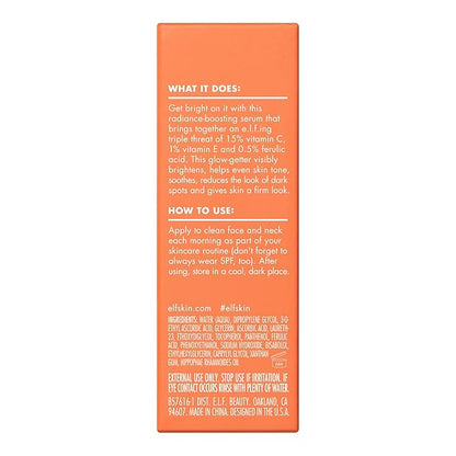 e.l.f. SKIN Bright Icon Vitamin C + E + Ferulic Serum Mini, Brightening & Soothing Face Serum, Helps Even Skin Tone, Vegan & Cruelty-Free, 0.5 fl oz