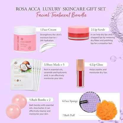 42 Pcs Christmas Gifts for Women, Super Fruit Bath and Body Gifts, Facial Skin Care Kit, Self-Care Gifts, Home Spa Set, Lip Gloss, Shower Gel, Face Sheet Mask, Serum, Birthday,Valentines, Present