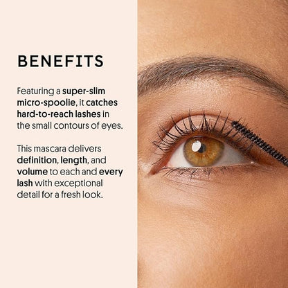 Winky Lux Detail Oriented Mascara – Slim Tightline Mascara with Skinny Micro Spoolie, Lengthening, Volumizing, Defining, Curling & Buildable Formula, Black for Top & Bottom Lashes
