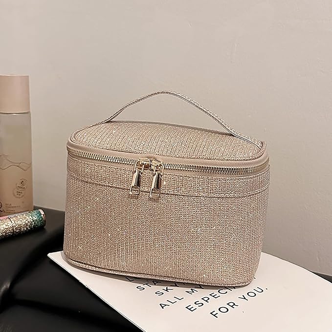 EURYNOME Makeup Bag - Water-Resistant Travel Cosmetic Organizer (8.3x5.1x5.1 Inch) for Women,Sparkling Custom Letter B Design